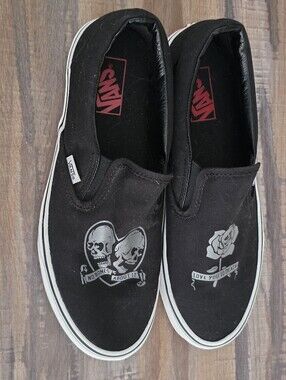 Vans Classic Slip-On Black Canvas Skate Shoes "Love You To Death"